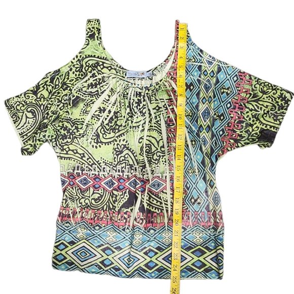 ❤️2/$18 Unity World Wear Petite Tie Dye Floral Boho Green Shirt Top Blouse M - Picture 5 of 8